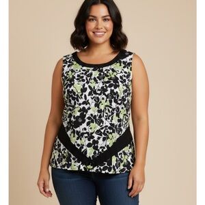 KARIN STEVENS Vintage Floral Top, Women’s 12, Black Green White